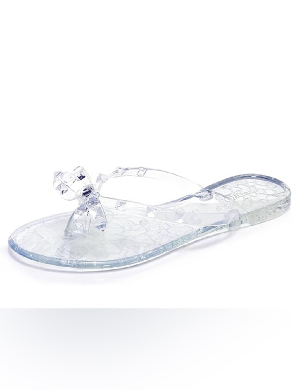 OMG Clear Jelly Flip Flop Sandals Studded Bow Transparent PVC Shoes Womens 42